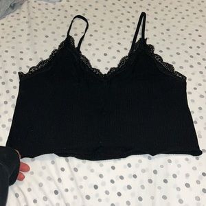Ribbed crop top with spaghetti straps.